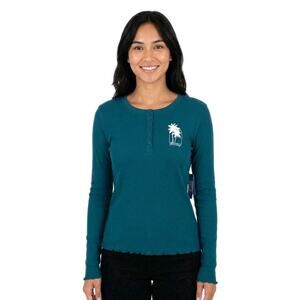 Vintage Dead Stock Womens XS Extra Small Green Hurley Thermal Long Sleeve Shirt